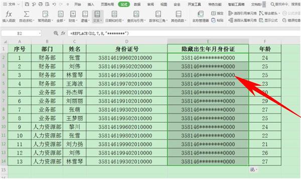 Excel表格中怎么隐藏身份证号生日 软件教程